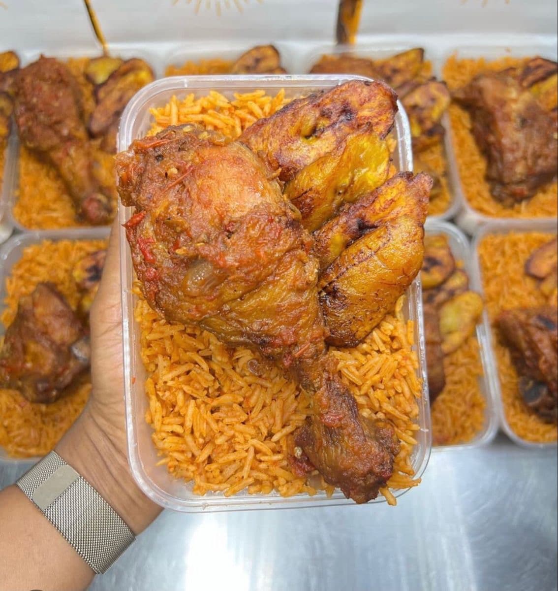 Jollof Rice & Chicken with a side of plantain